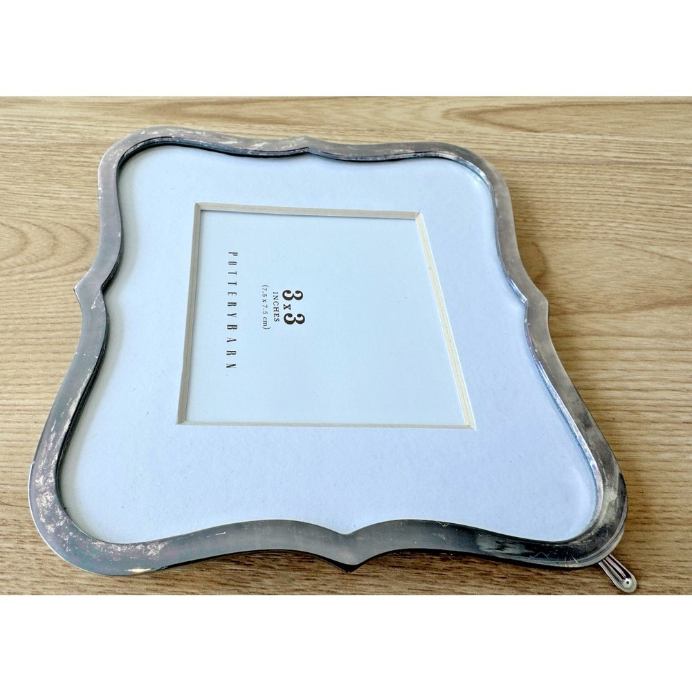 Pottery Barn Silver Tone Curved Scalloped Metal Picture Frame 3x3 Photo - Picture 2 of 7